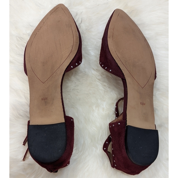 Halogen Burgundy Suede Silver Studded Pointed Toe Cross Strap D'orsay Flats - Picture 2 of 5